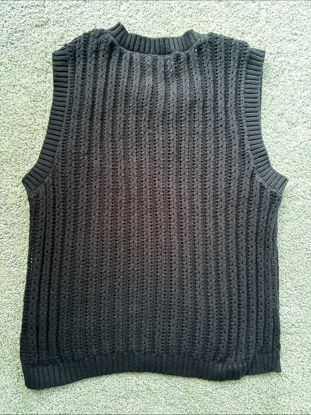 Open Knit Crew Neck Button Front Sweater Vest
